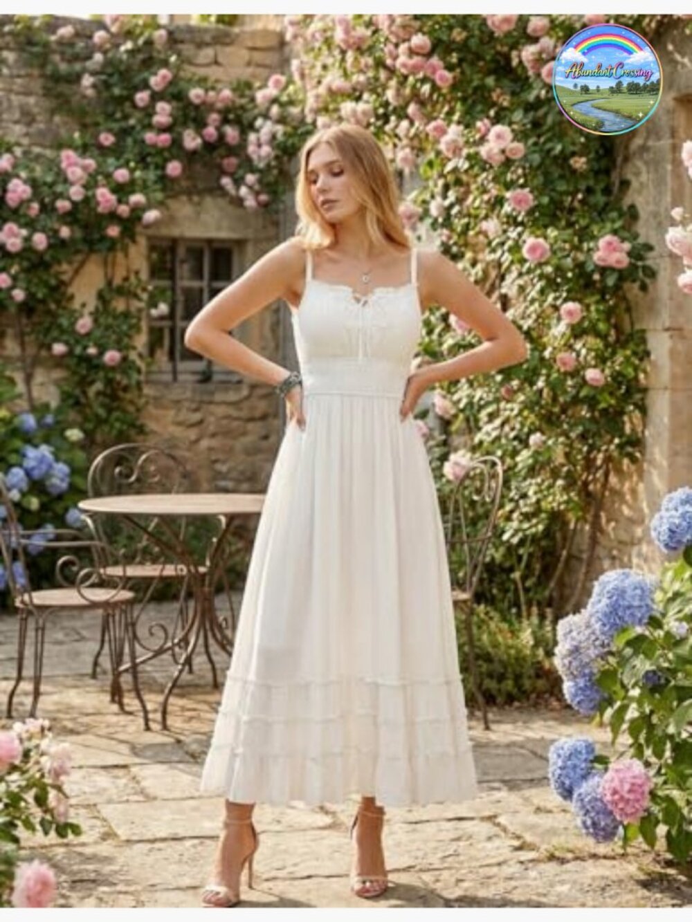 Sleeveless Ruffle Flowy Maxi Dress with Pockets Empire Waist Boho Sundress - Picture 3 of 7